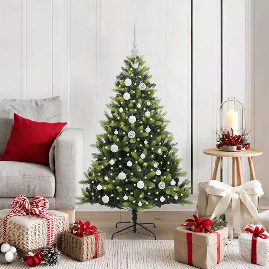Arbre de noël artificiel 1.2m complet, avec lumière chaude et 61 boules incluses
