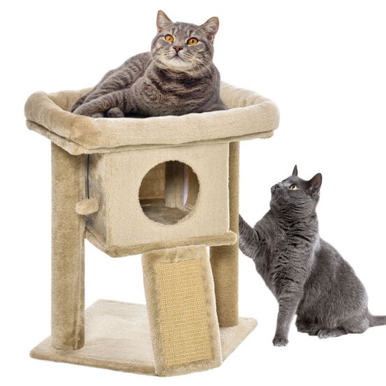 Arbre à chat niche douillette peluche griffoir jute jeu 40x40x57cm marron café