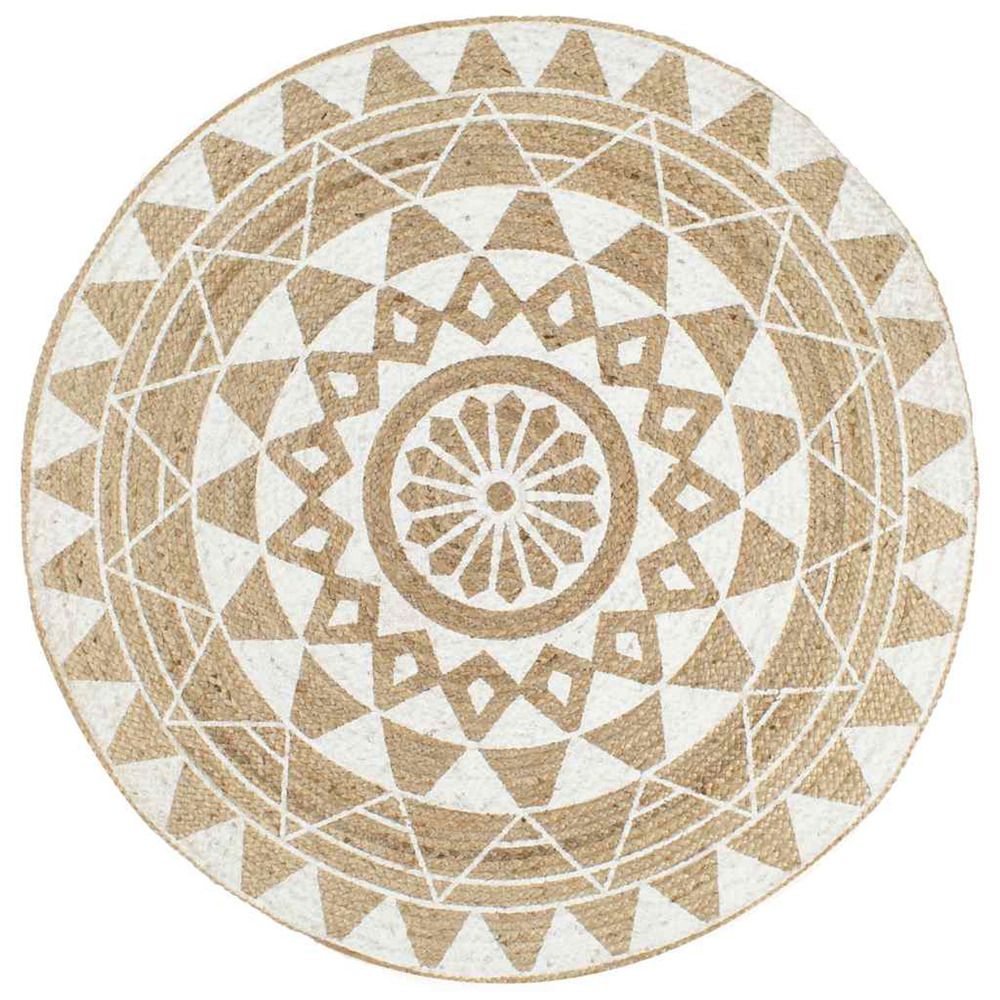 Tapis fait main Jute avec imprimÃ© blanc 120cm