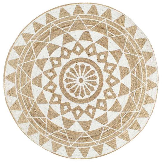 Tapis fait main Jute avec imprimé blanc 120cm