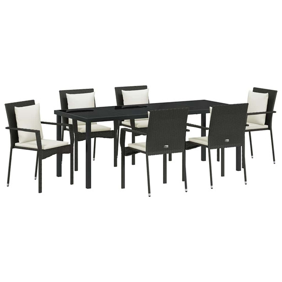 Ensemble de salle à manger pour jardin 7 pcs noir polyrotin