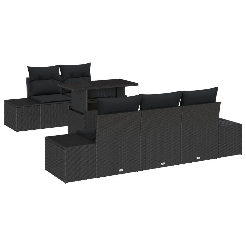 Ensemble de canapé de jardin de 6 pièces avec coussins en poly rattan noir