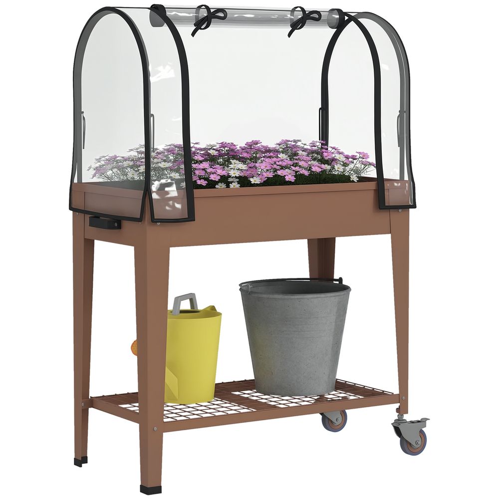 Potager surélevé avec housse plastique 80 x 40 x 120 cm marron serre mobile