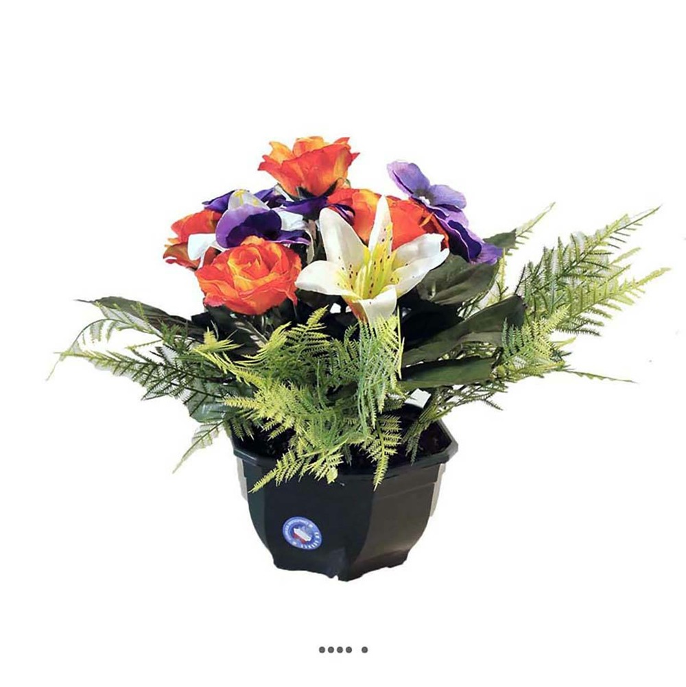 Composition fleurs artificielles pour cimetière vasque roses, lys et  pensées h 2 | Truffaut