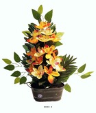 Composition fleurs artificielles pour cimetière jardinière en zinc orchidées h 52 cm l 50 cm jaune - couleur: jaune