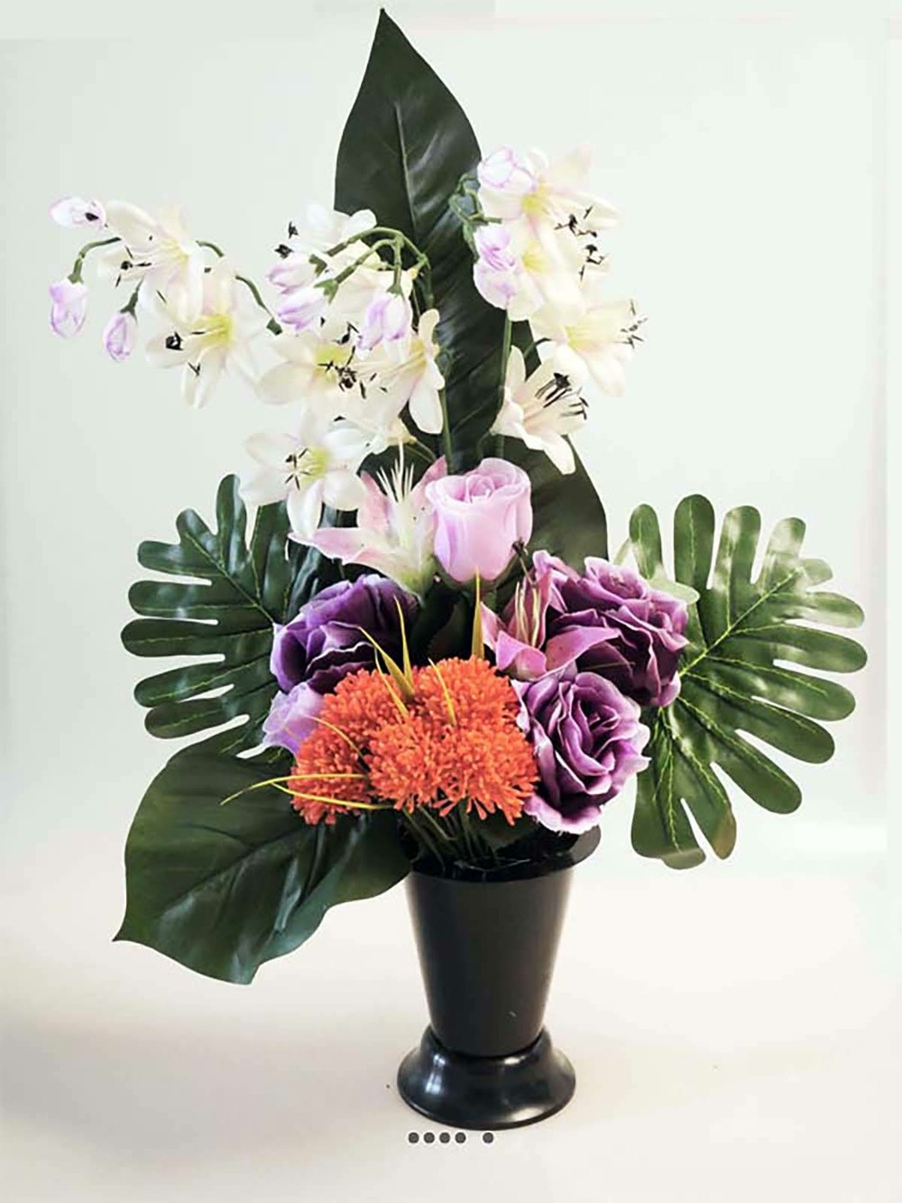 Composition fleurs artificielles pour cimetière cône roses, lys et  orchidées h 54 cm d 30 cm mauve v - couleur: mauve violet | Truffaut