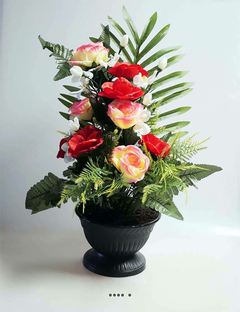 Fleurs artificielles pour cimetière vasque roses, orchidées et coquelicots  h52cm | Truffaut
