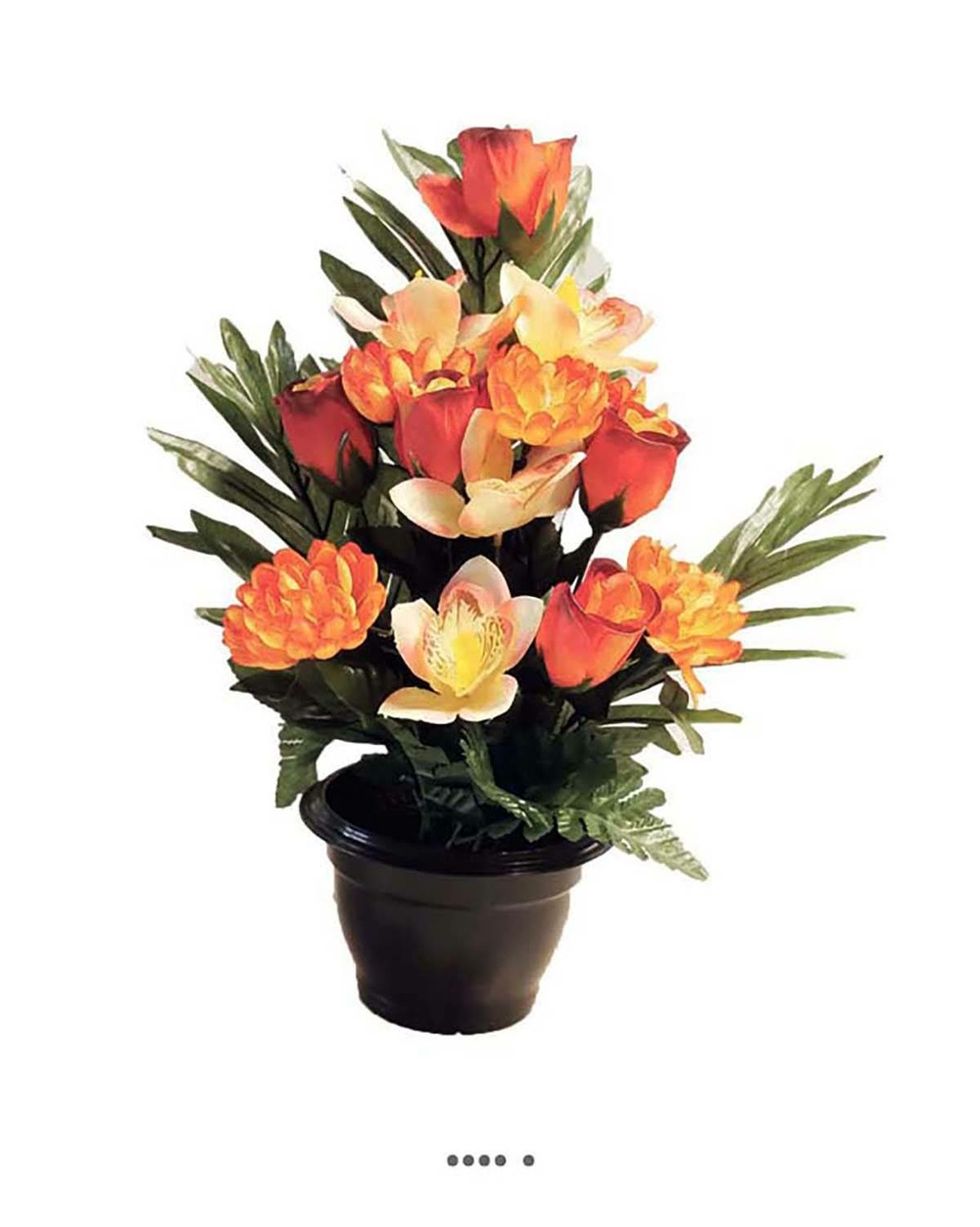 Composition fleurs artificielles pour cimetière pot roses, orchidées et  chrysanthèmes H39cm D30cm - couleur: Orange | Truffaut
