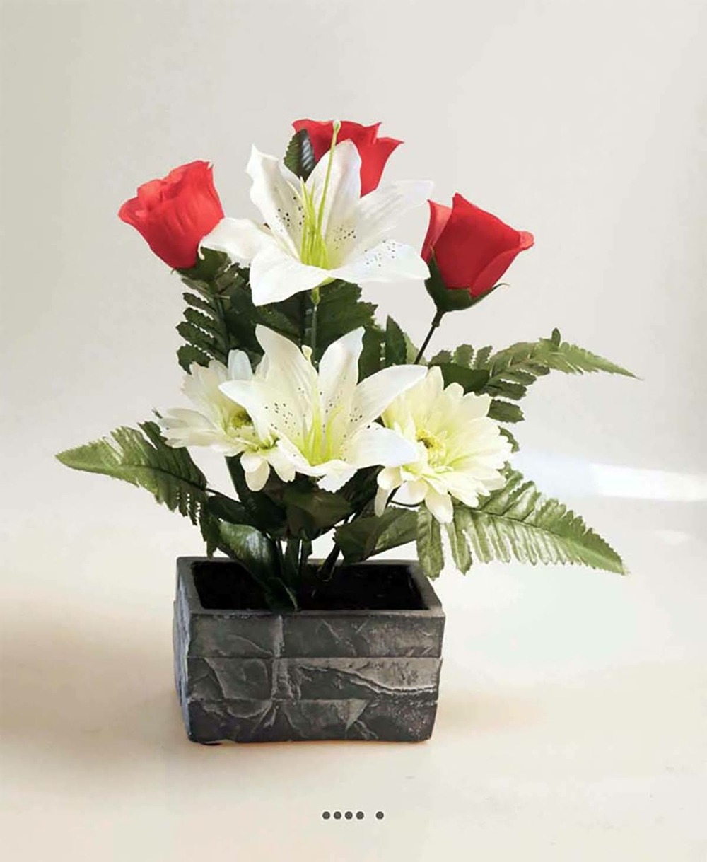 Composition fleurs artificielles pour colombarium pot imitation pierres h  32 cm | Truffaut