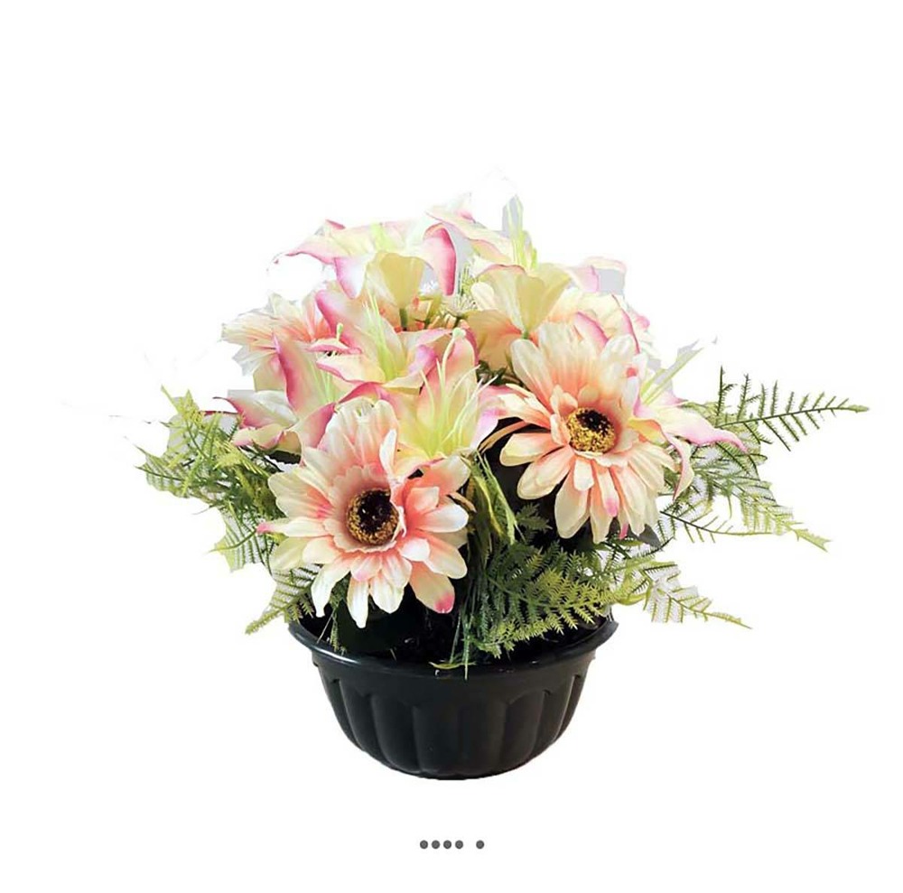 Composition fleurs artificielles pour cimetière vasque lys et gerberas h 28  cm d | Truffaut