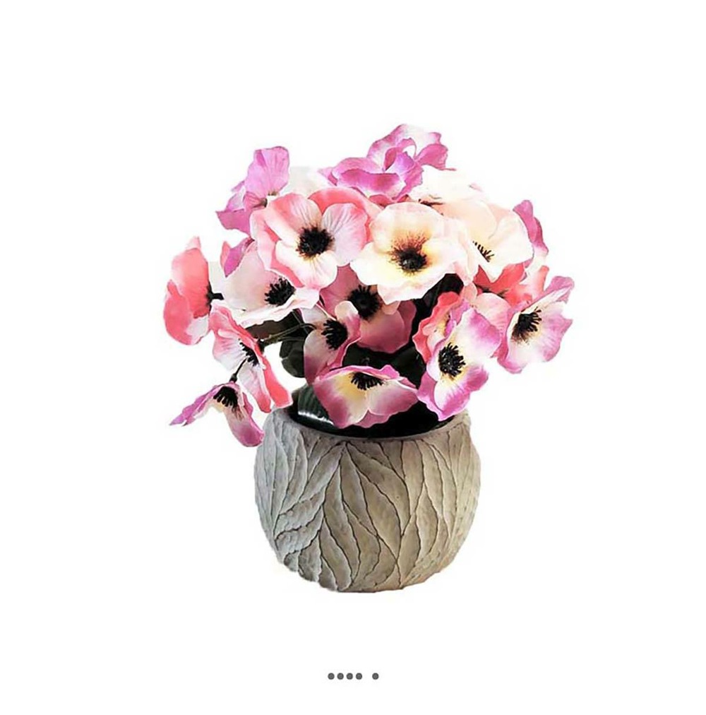 Composition fleurs artificielles pour colombarium pot gris béton pensées H  27 cm D 23 cm Rose - couleur: Rose fushia | Truffaut