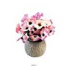 Composition fleurs artificielles pour colombarium pot gris béton pensées h 27 cm d 23 cm rose - couleur: rose fushia