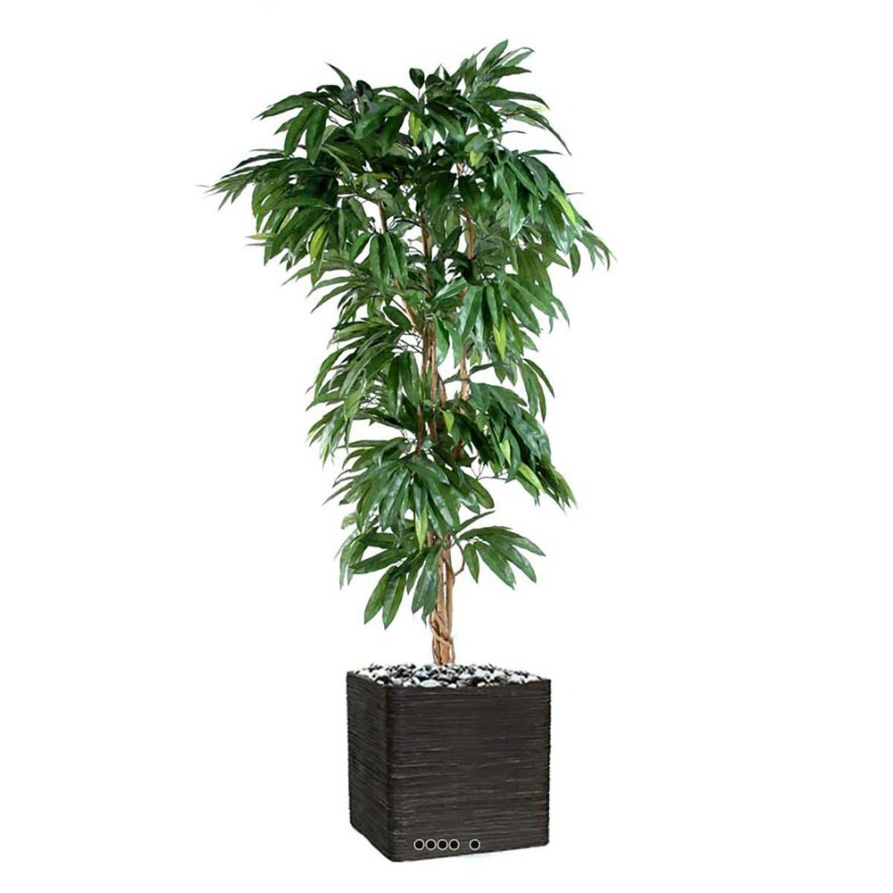 Manguier artificiel en pot 3 troncs en bois naturel hauteur 180 cm