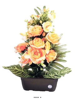 Fleurs artificielles pour cimetière jardinière roses et orchidées H52 cm L36cm ORANGE - couleur: Orange