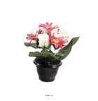 Composition de fleurs artificielles pour cimetière pot roses et gerberas h 29 cm