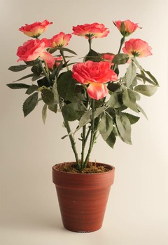 Rosier sur tronc plante artificielle en pot 9 têtes H 40 cm Rose soutenu - couleur: Rose soutenu