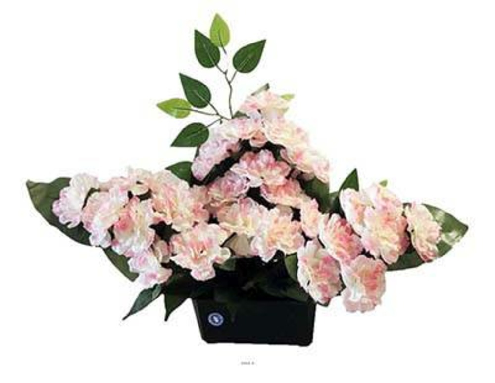 Jardinière funéraire devant de tombe de fleurs artificielles œillets H 50 cm L 55 cm Rose