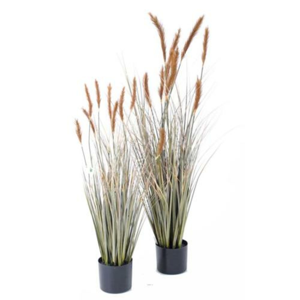 Graminée en pot factice plante d'eau et quenouille h90cm d30cm caramel - di