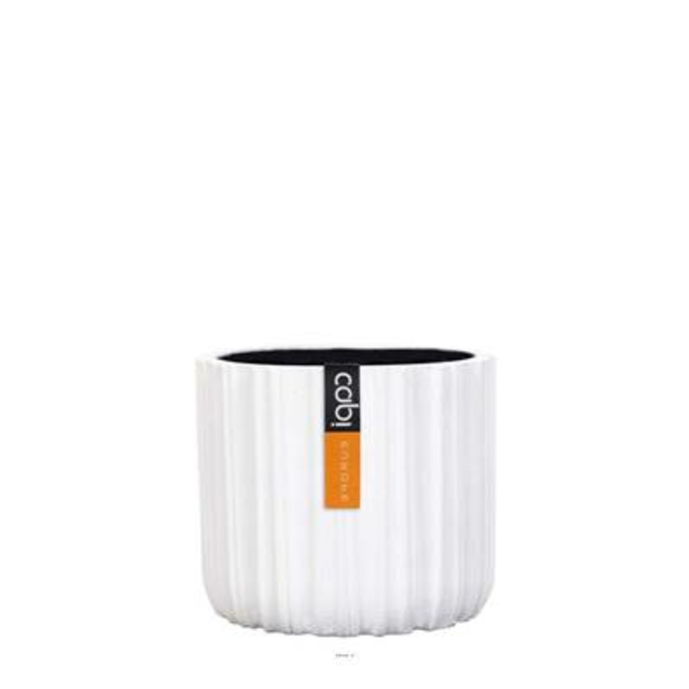 Pot polyester eggpot stries h 12,5 cm, ø 14 cm, blanc
