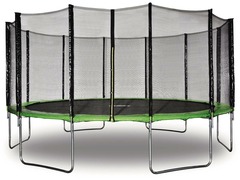 Trampoline " yoopi " - ø 4.90 m - vert - avec filet + échelle + couverture + kit d'ancrage