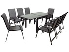 Salon de jardin extensible luxe 90/180 "porto 8" - phoenix - noir/gris foncé - 1 table 90/180 + 8 fauteuils