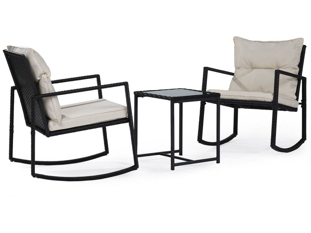 Salon de jardin avec fauteuils a bascule "sami" - 2 places - noir/beige