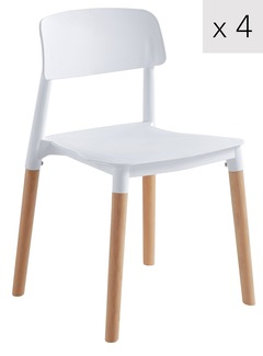 Lot de 4 chaises de salle a manger scandinaves pieds bois blanc polypropylene
