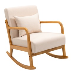 Rocking chair chaise a bascule en bois en tissu beige hevea