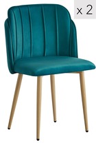 Lot de 2 chaises de salle a manger scandinaves pieds metal effet bois bleu canard
