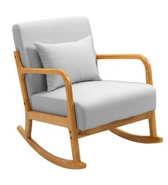Rocking chair chaise a bascule en bois en tissu gris hevea
