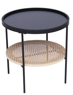 Table appoint design bout de canape en metal avec plateau cannage noir rotin