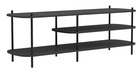 Meuble tv scandinave 3 niveaux avec structure en metal et plateaux en bois noir