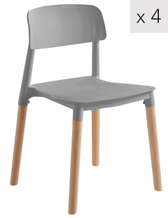 Lot de 4 chaises de salle a manger scandinaves pieds bois gris polypropylene