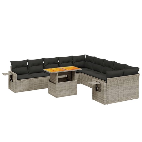 Salon de jardin 11 pcs avec coussins gris résine tressée