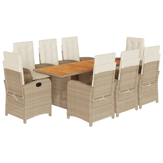 Ensemble à manger de jardin et coussins 9 pcs beige poly rotin