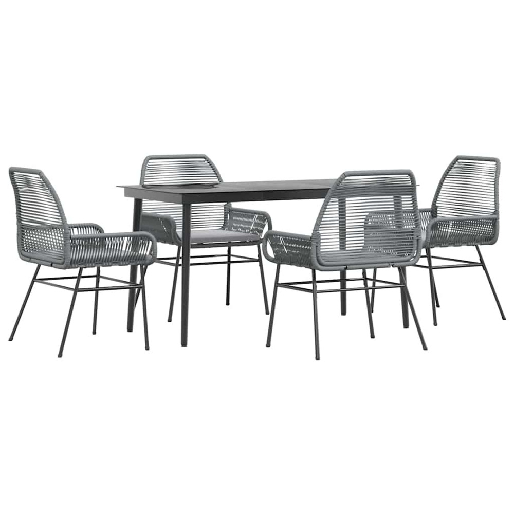 Ensemble à manger jardin coussins 5 pcs gris poly rotin verre