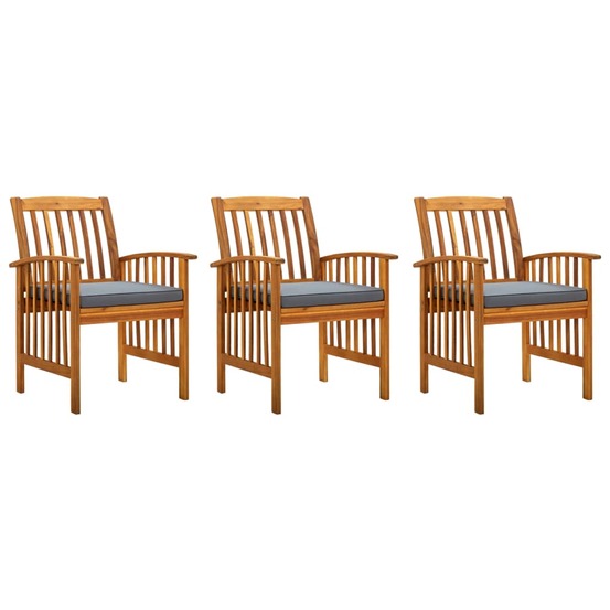 Chaises à manger de jardin lot de 3 et coussins bois d'acacia