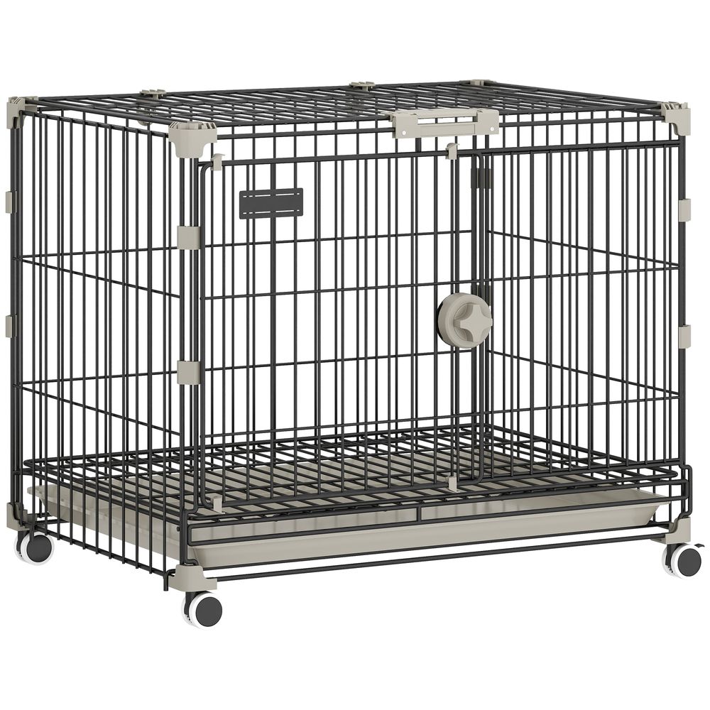 Cage chien pliable métal intérieur roues freins toit ouvrant 60,5x45,5x54,5cm noir