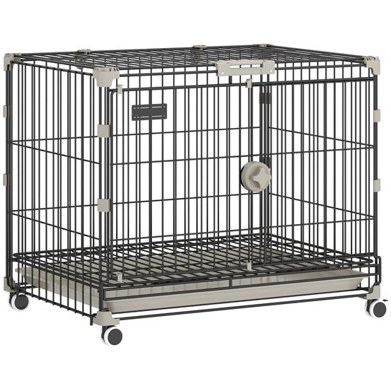 Cage chien pliable métal intérieur roues freins toit ouvrant 60,5x45,5x54,5cm noir