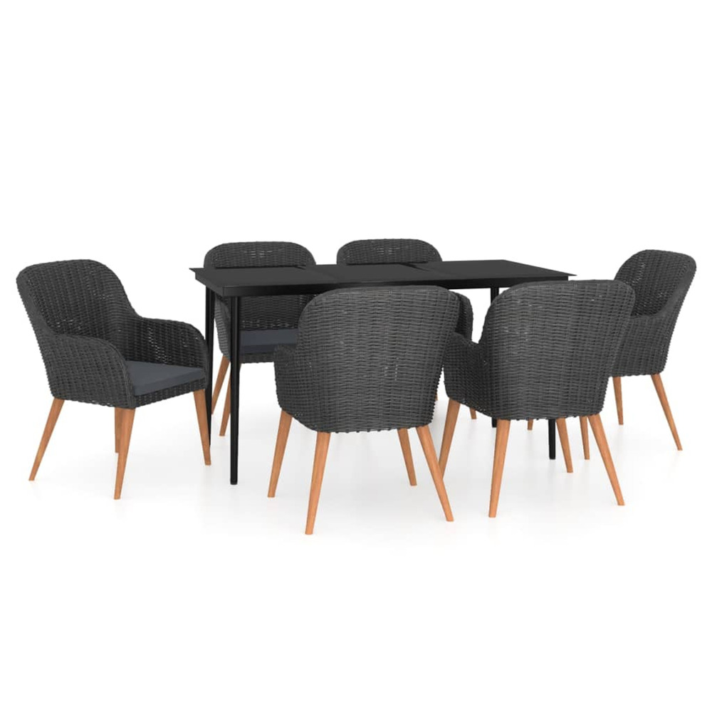 Ensemble à manger de jardin avec coussins 7 pcs noir