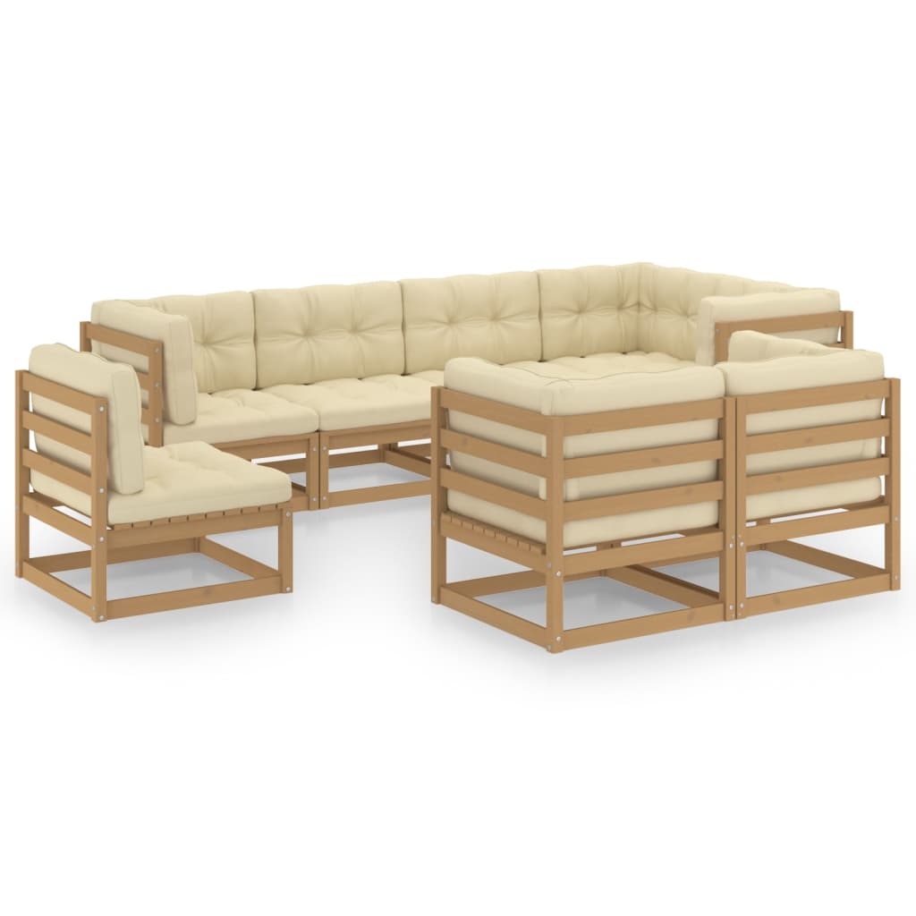 Salon de jardin meuble d'extérieur ensemble de mobilier 8 pièces avec coussins bois de pin massif