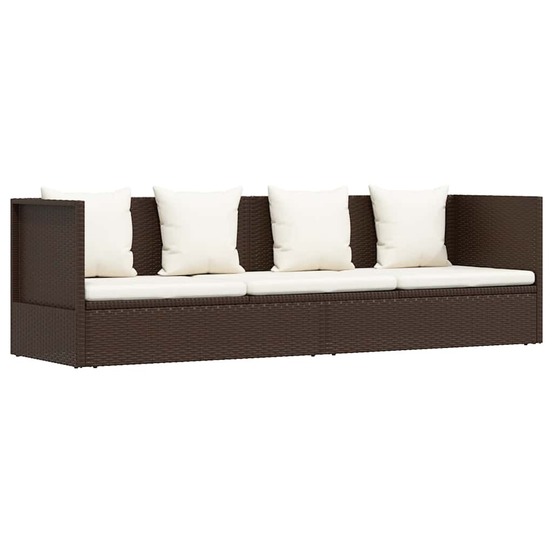 Lit de jardin avec coussin et oreillers résine tressée marron
