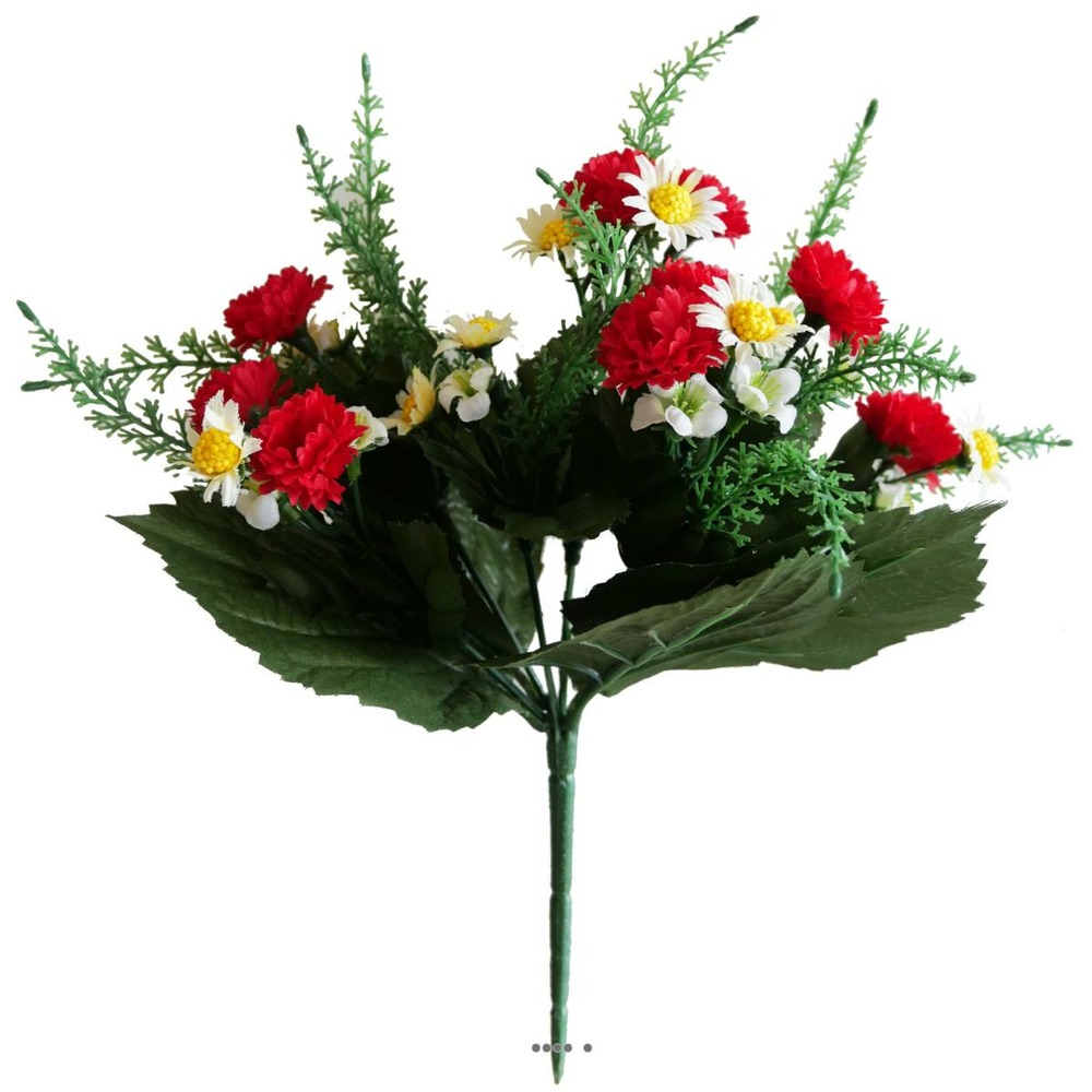 Bouquet de marguerites et mini oeillets artificiels h28cm top rouge - couleur: r