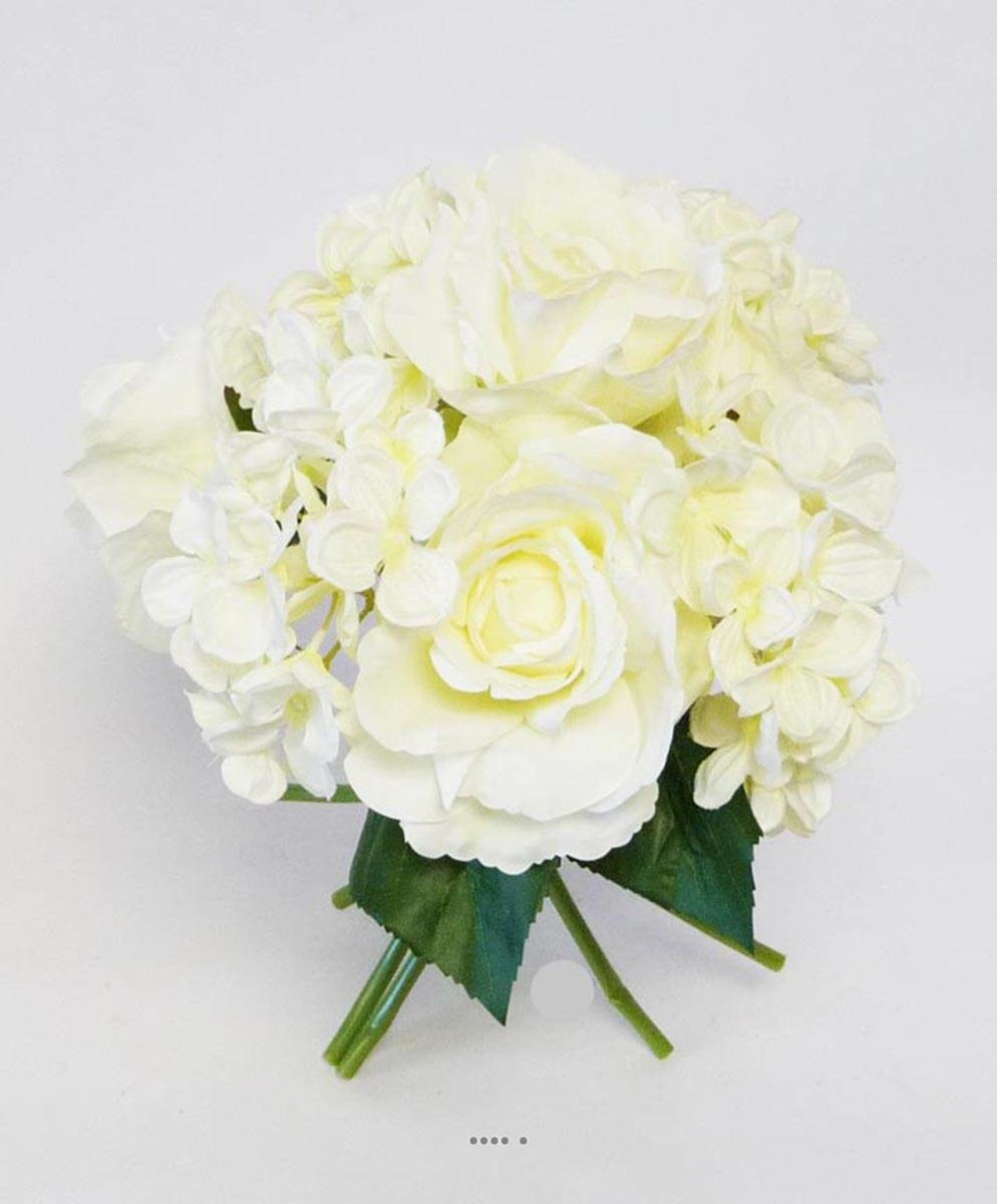 Bouquet de roses et hortensias artificielles 9 têtes h 36 cm superbe