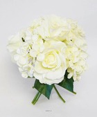 Bouquet de roses et hortensias artificielles 9 têtes h 36 cm superbe
