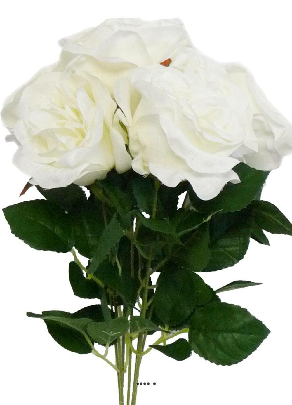 Bouquet de 7 roses factices en piquet et feuillage h42cm blanc neige - couleur: