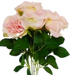 Bouquet de 7 roses factices en piquet et feuillage h42cm rose pâle - couleur: ro
