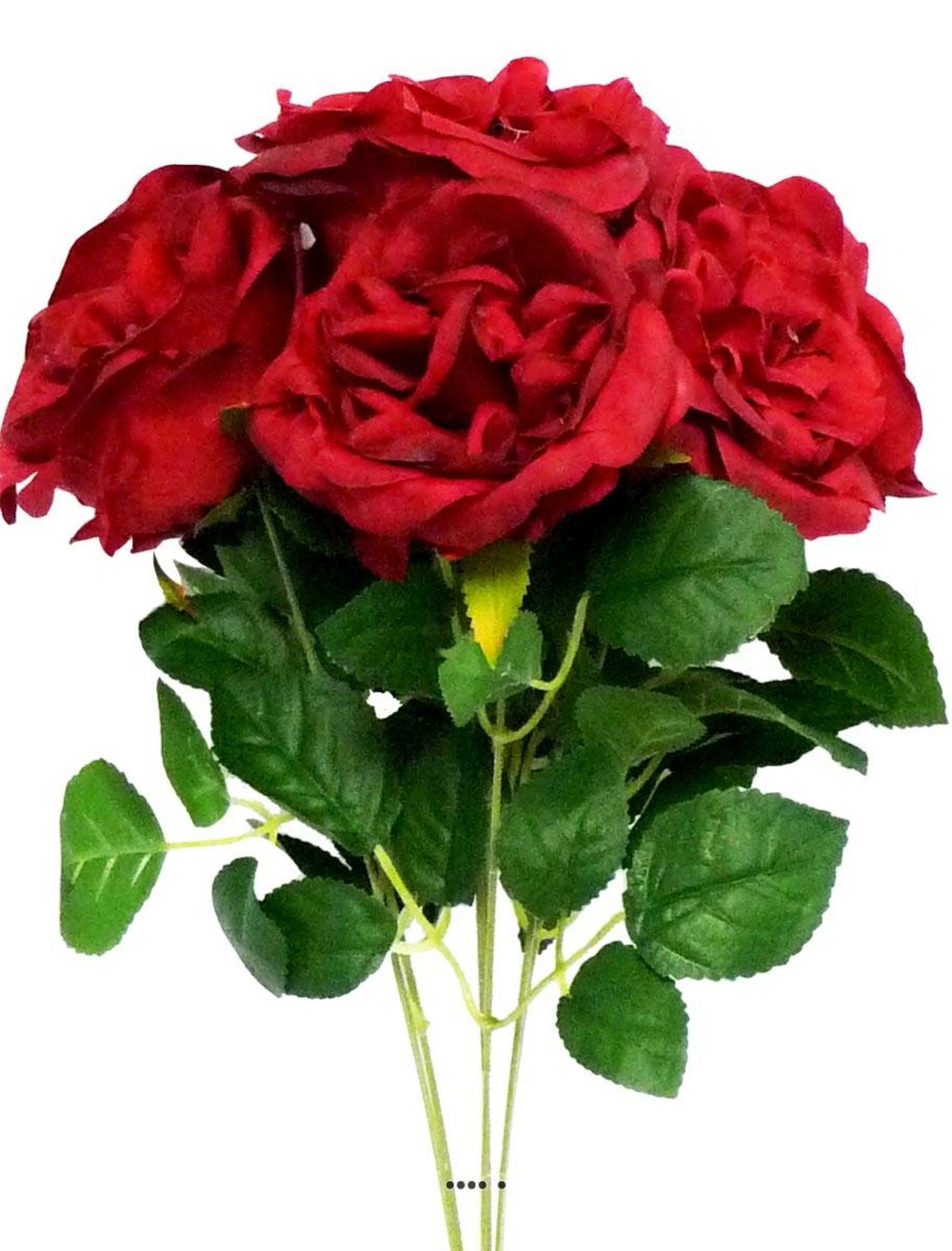 Bouquet de 7 roses factices en piquet et feuillage hauteur 42cm rouge - couleur:
