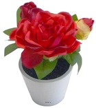 Roses artificielles en pot blanc h 14 cm composition adorable rouge - couleur: r