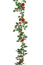 Guirlande de roses et feuillage artificiel l 160 cm rouge - couleur: rouge